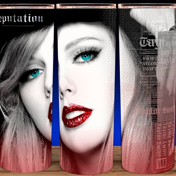 Taylor Swift Reputation Blue Eyes Red Lips Cup Mug Tumbler - Picture 1 of 3